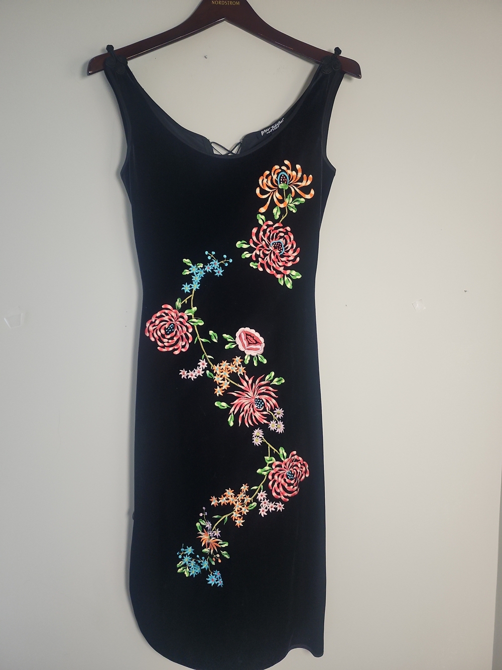 Vtg 90'sBetsey Johnson Black Label Velvet Dress Embroidered Whimsigoth Sz 2